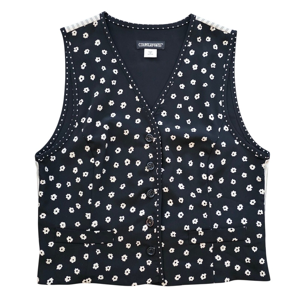 Vintage Counterparts Black Floral Striped Vest Women Academic Medium 3